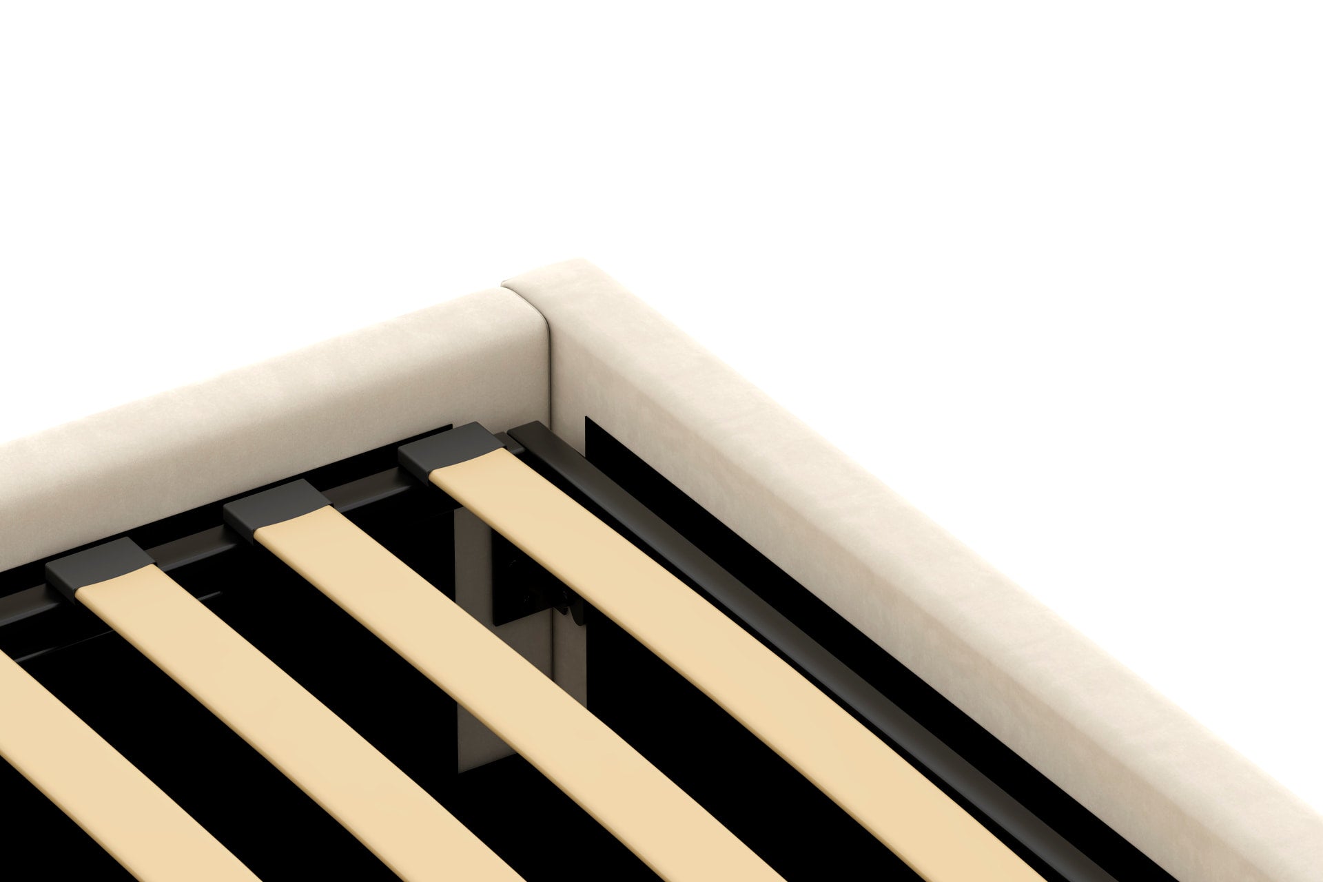 Détail sommier du lit coffre 140x190 cm velours beige ANTON