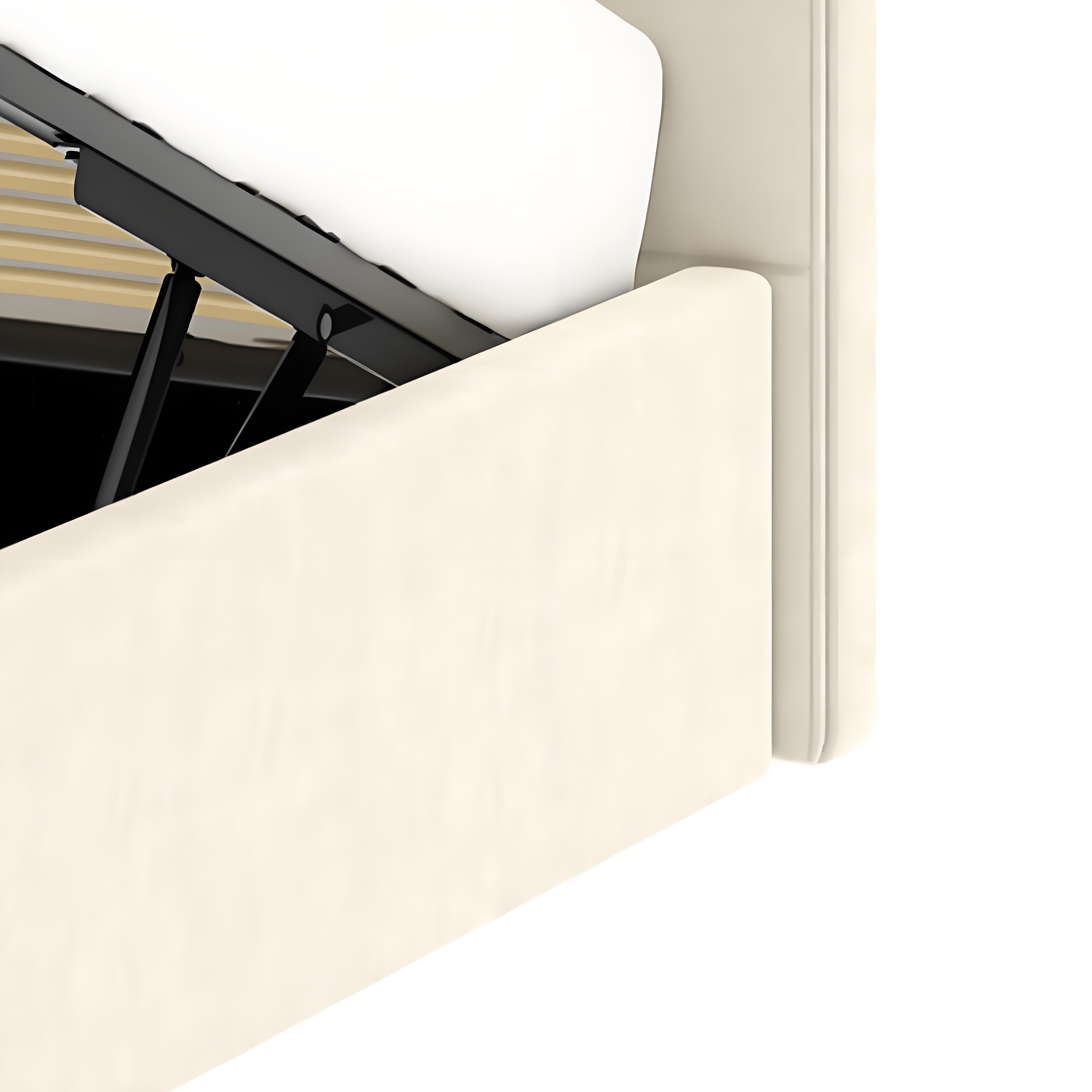 Détail coffre du lit coffre 140x190 cm velours beige ANTON