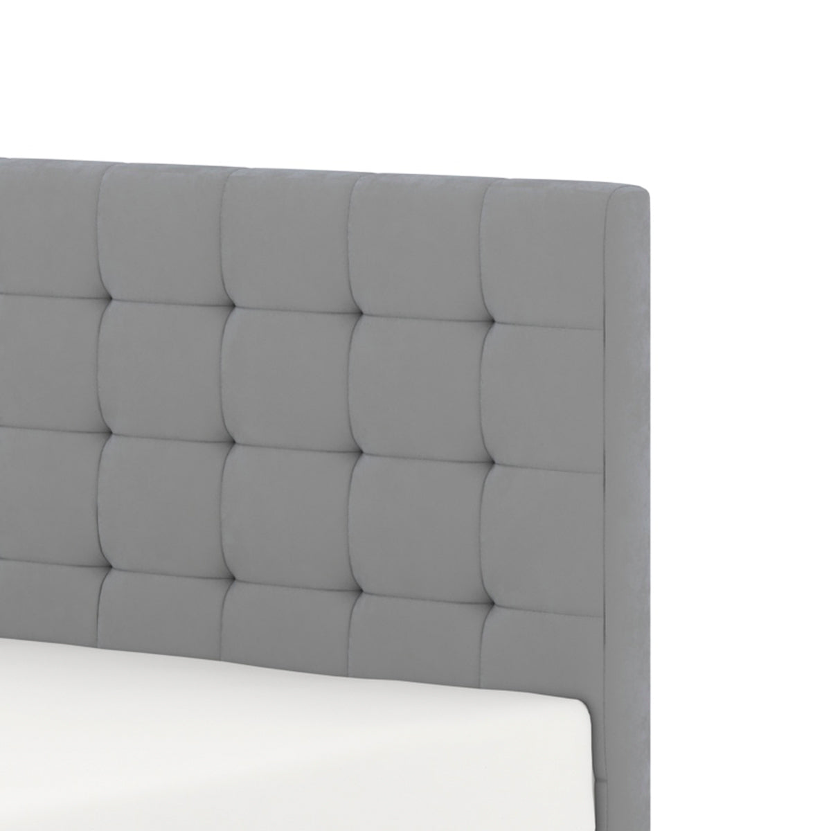 Détail tête de lit capitonnée du lit 4 tiroirs tête de lit haute 160x200 cm velours gris ELLIE