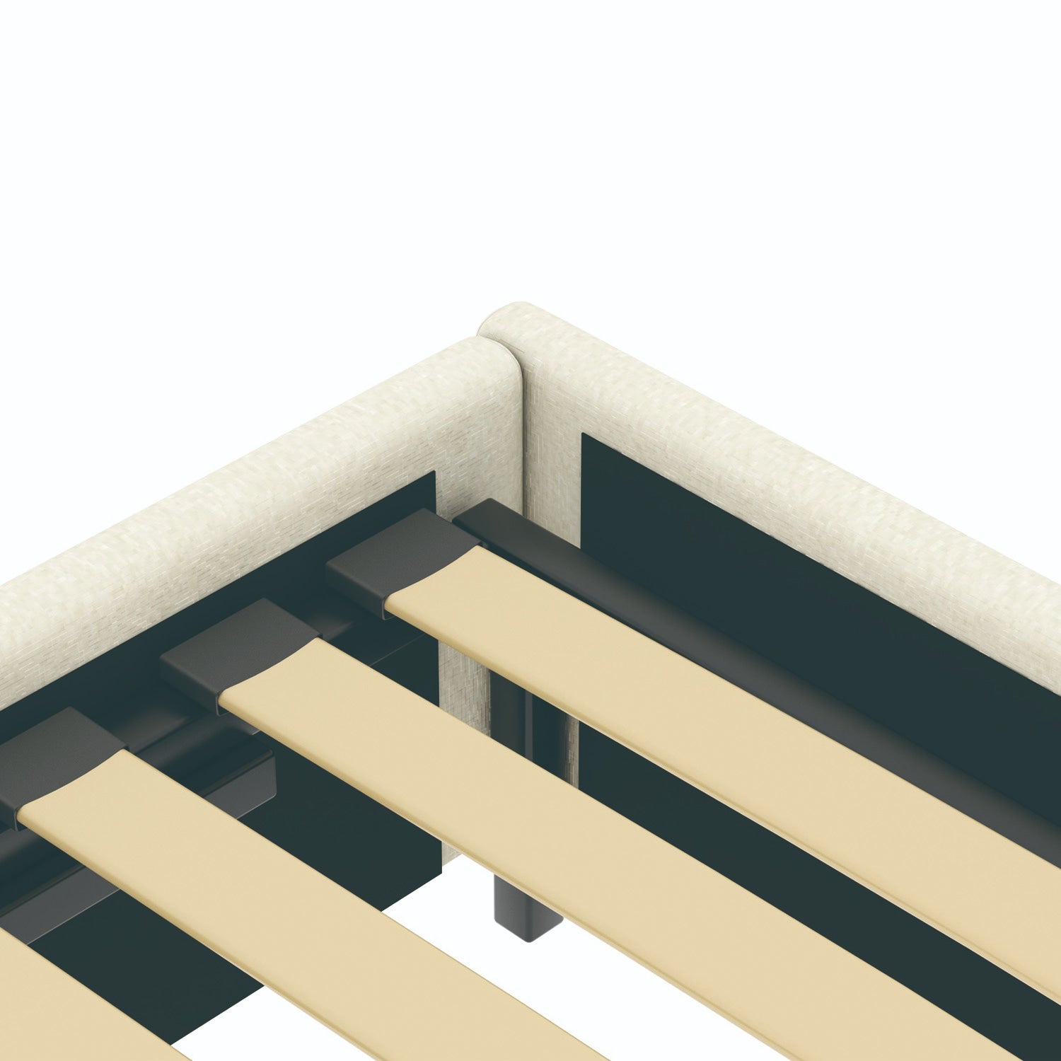 Détail du sommier du lit coffre plateforme 160x200 cm velours beige LANCE