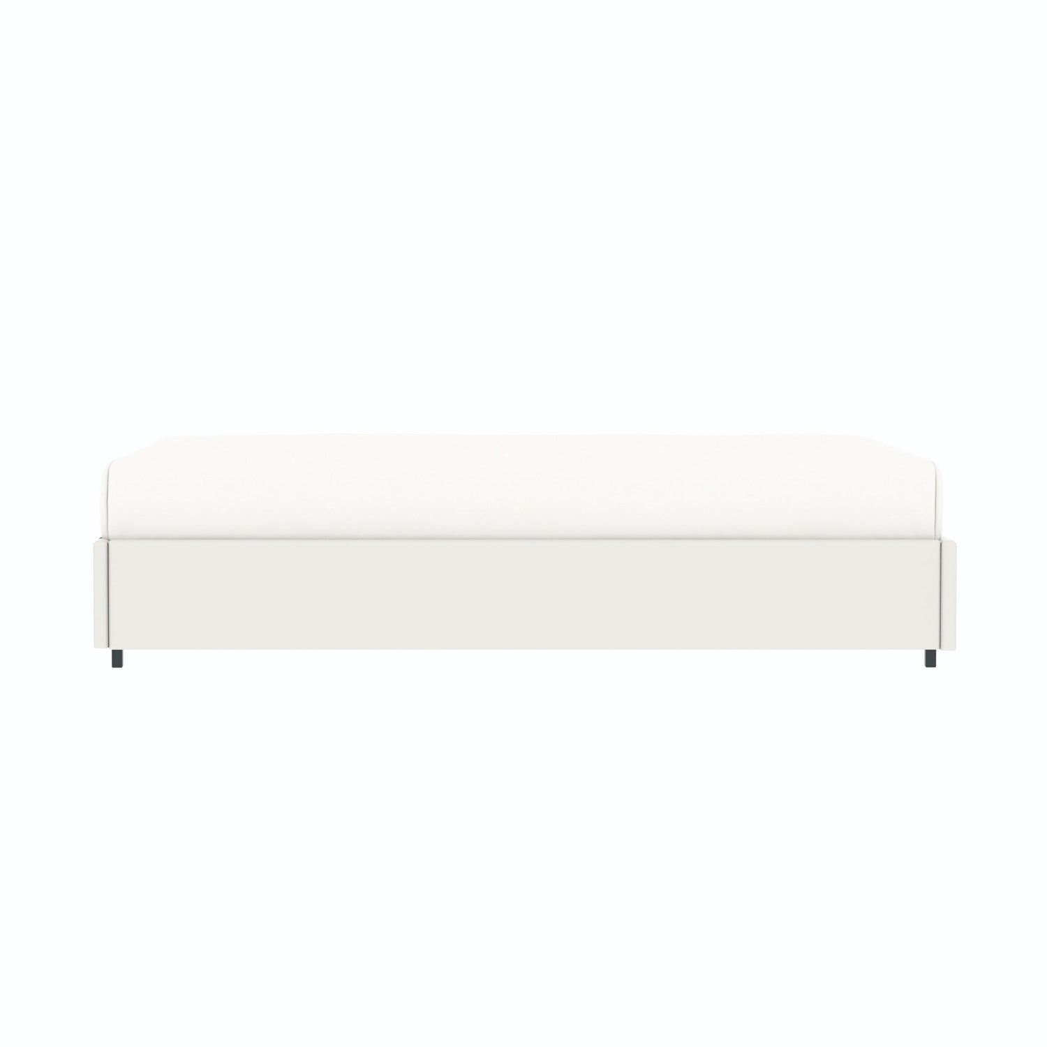 Vue de côté du lit coffre plateforme 90x190 cm PU blanc LANCE
