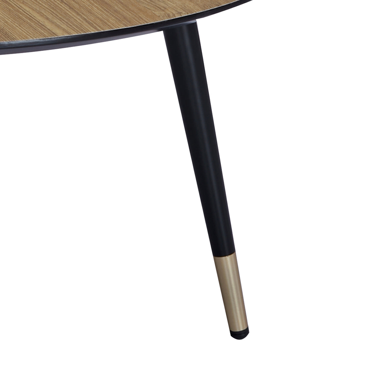 Détail du pied de la table basse ronde MATIS diamètre 80 cm en finition mélaminé imitation chêne