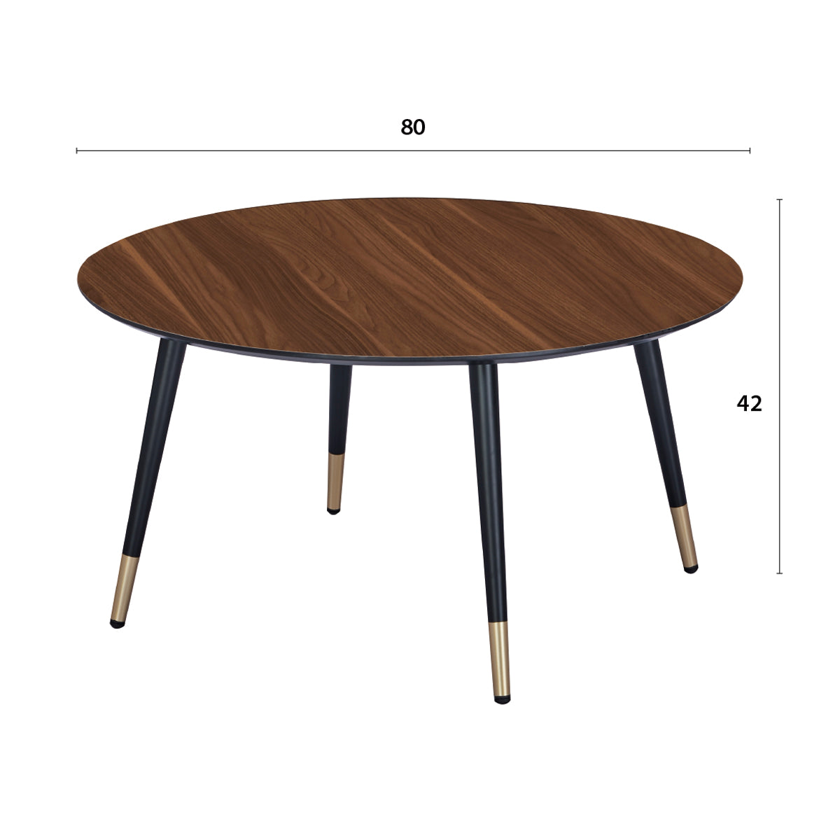 Détail des principales dimensions de la table basse ronde MATIS diamètre 80 cm en finition mélaminé imitation noyer