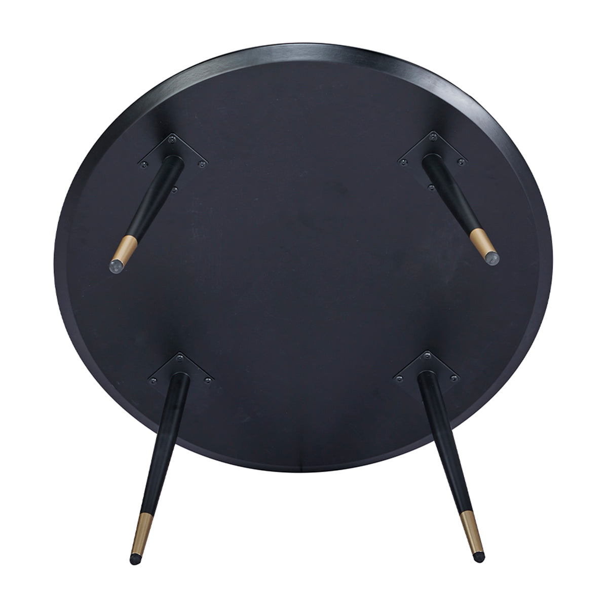 Vue de dessous de la table basse ronde MATIS diamètre 80 cm en finition mélaminé imitation noyer