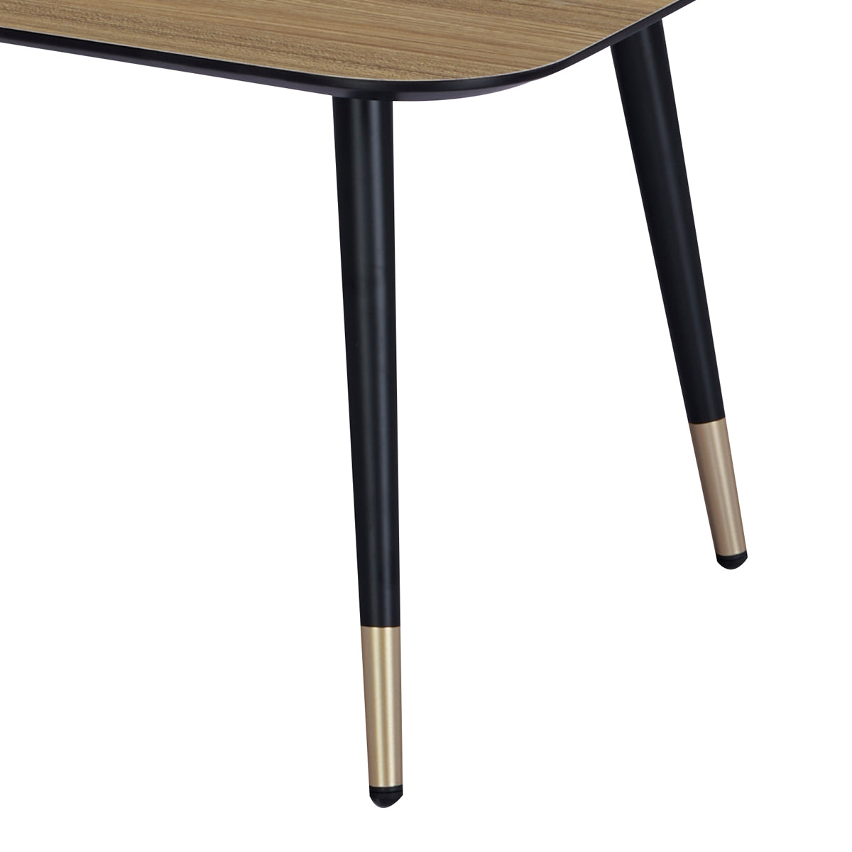 Détail des pieds de la table basse rectangulaire MATIS dimensions 110 x 60 cm en finition mélaminé imitation chêne