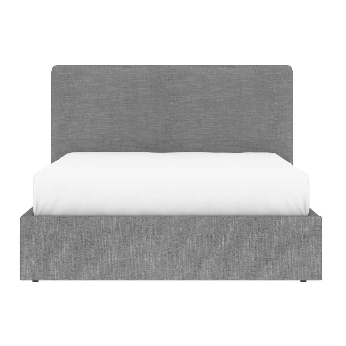 Vue de face du lit du lit ANDY 140x190 cm avec coffre de rangement en finition tissu gris