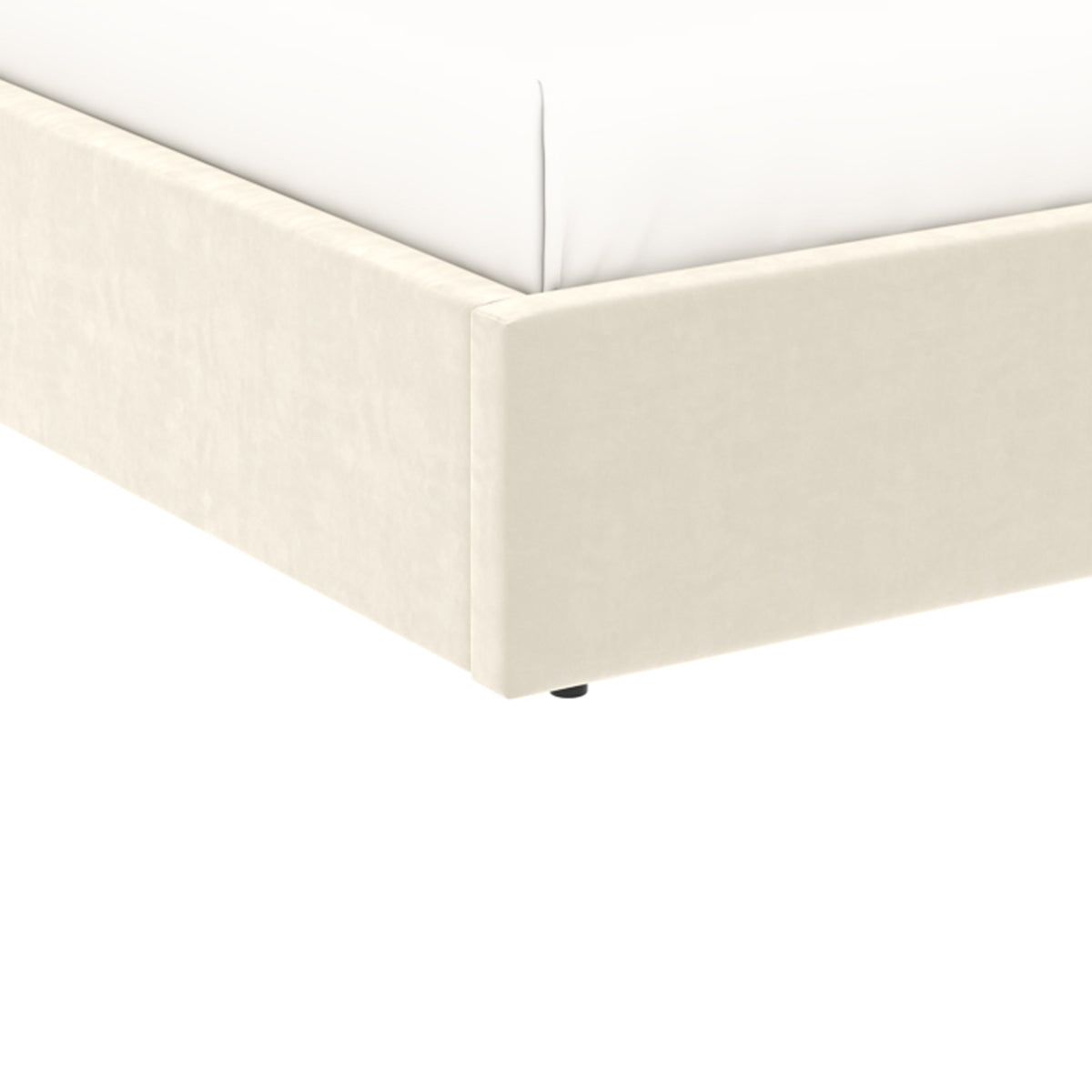 Détail pied de lit du lit coffre 140x190 cm velours beige ANTON