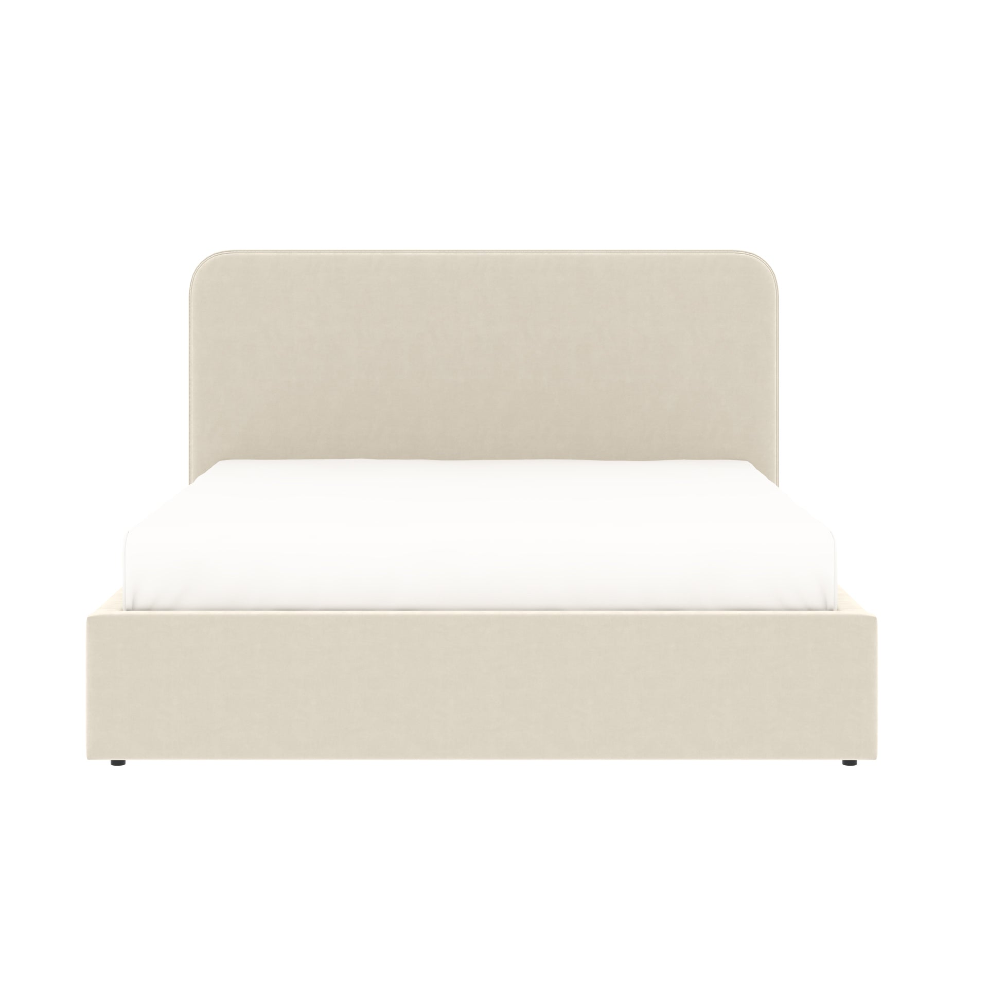 Vue de face du lit coffre tête de lit haute 160x200 cm velours beige ANTON