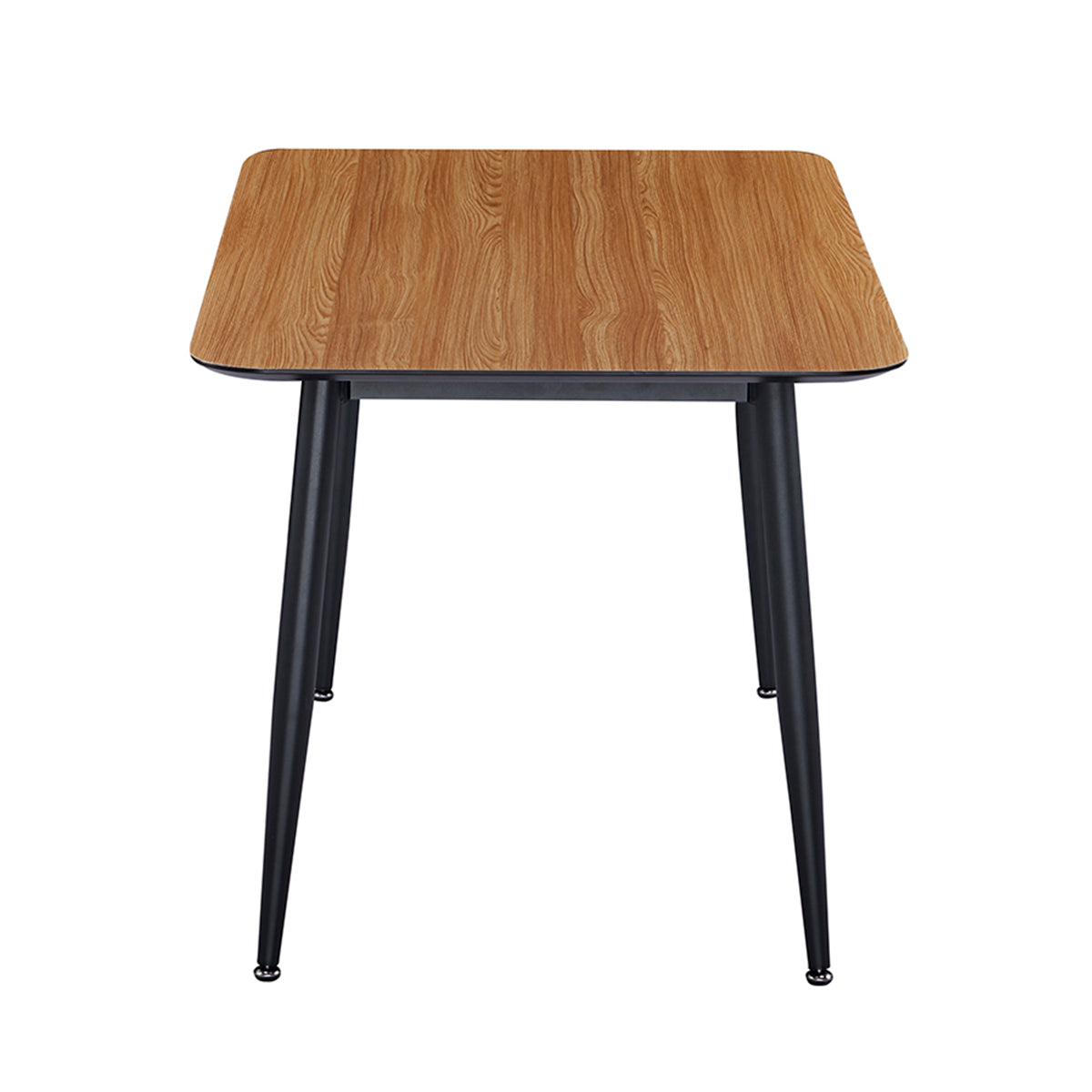 Vue de côté de la table à manger rectangulaire 4 - 6 places DIVA dimensions 140 x 80 cm en finition mélaminé imitation chêne