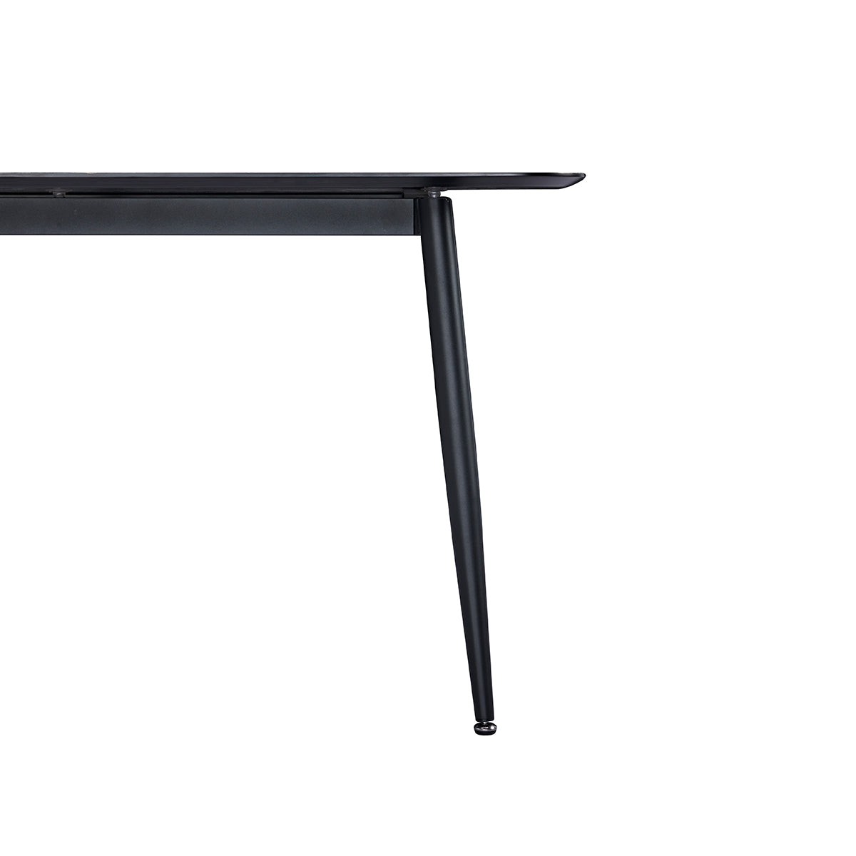 Détail du pied en métal noir de la table à manger rectangulaire 4 - 6 places DIVA dimensions 140 x 80 cm en finition mélaminé imitation chêne