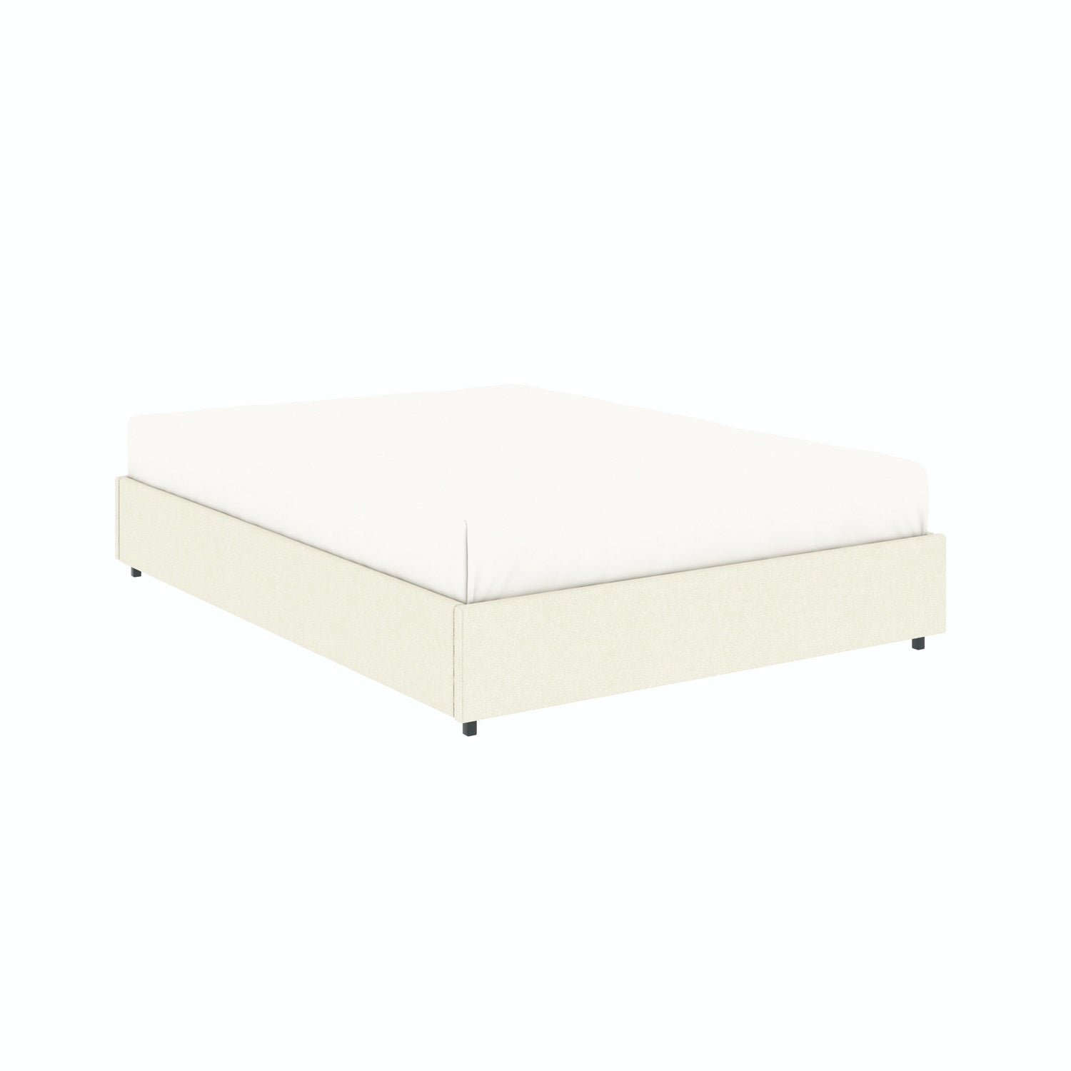 Vue de 3/4 du lit coffre plateforme 140x190 cm velours beige LANCE avec matelas (non fourni)