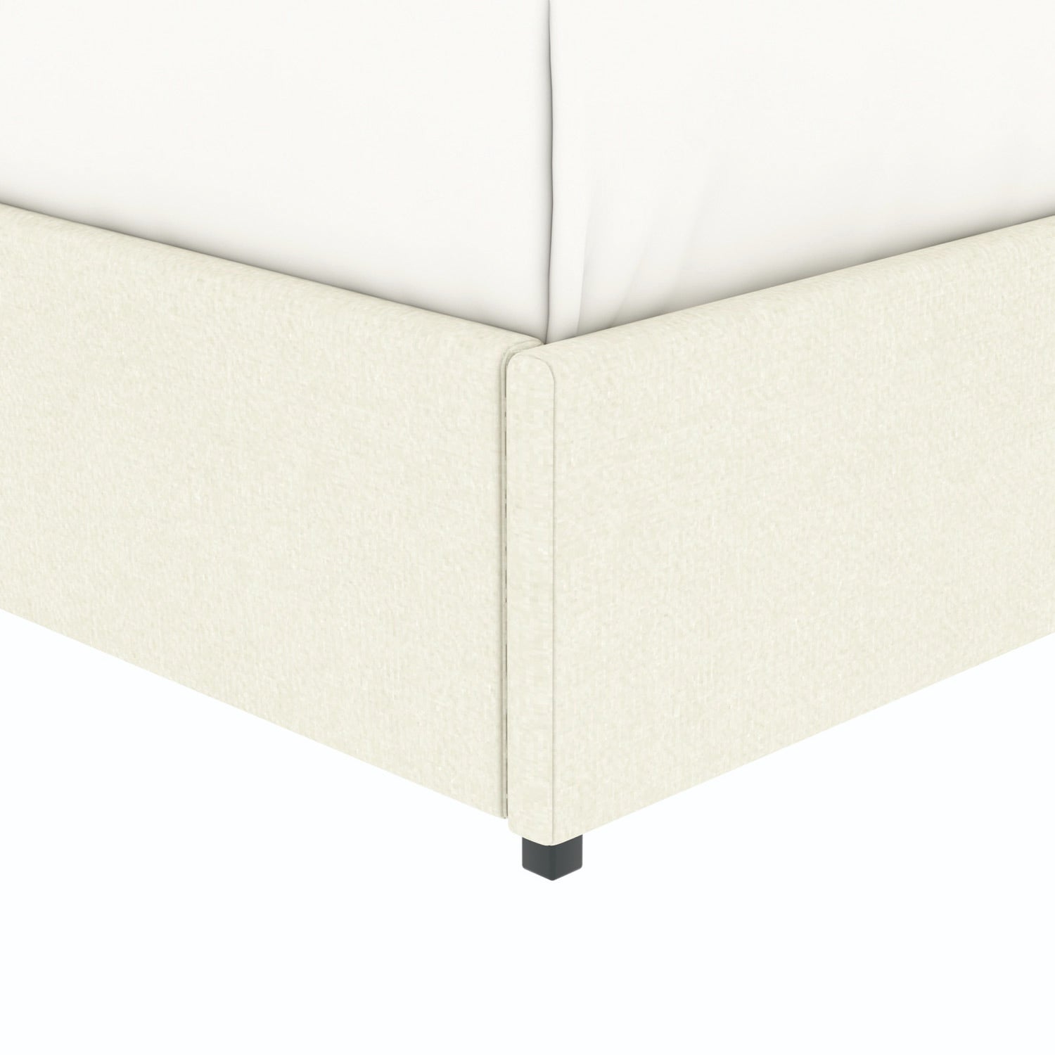 Détail du pied du lit coffre plateforme 140x190 cm velours beige LANCE