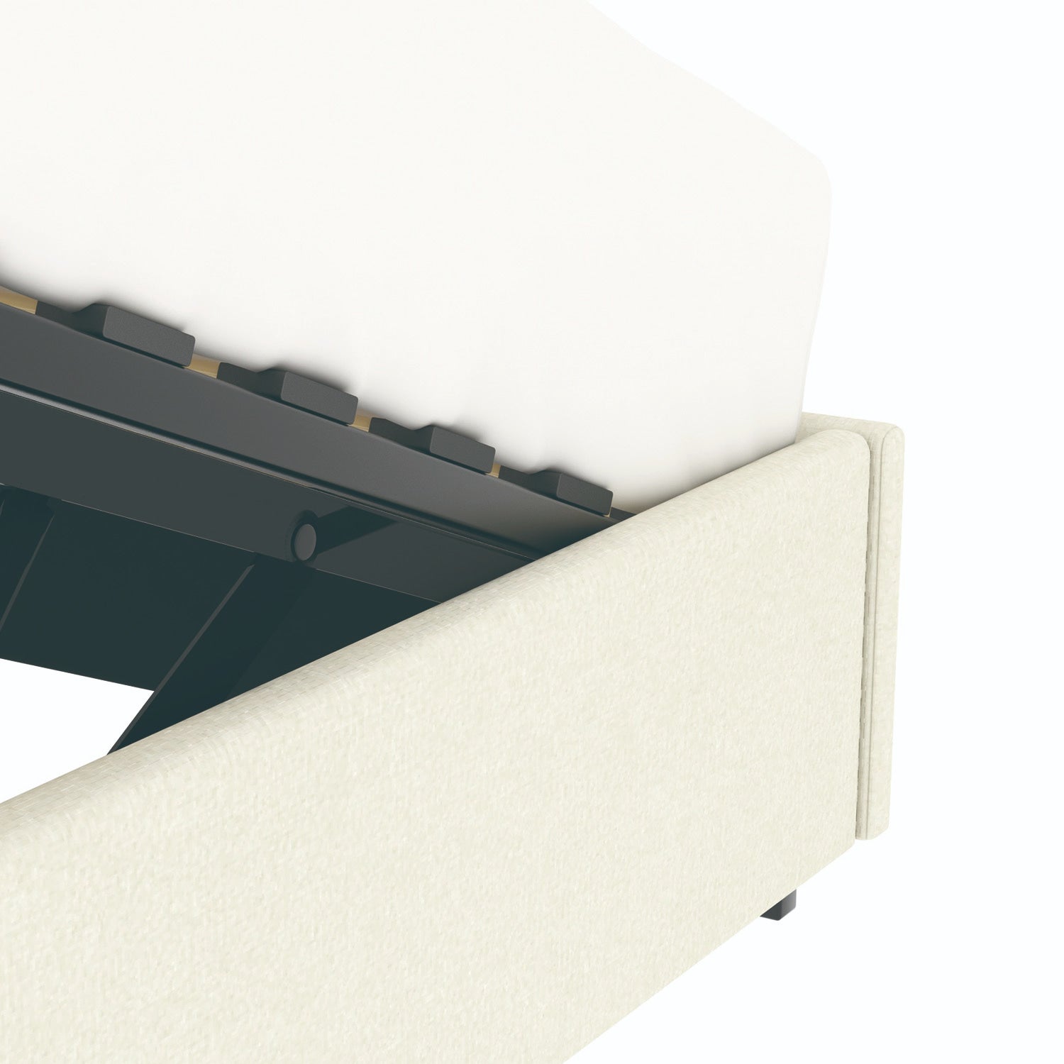 Détail du coffre du lit coffre plateforme 140x190 cm velours beige LANCE avec matelas (non fourni)