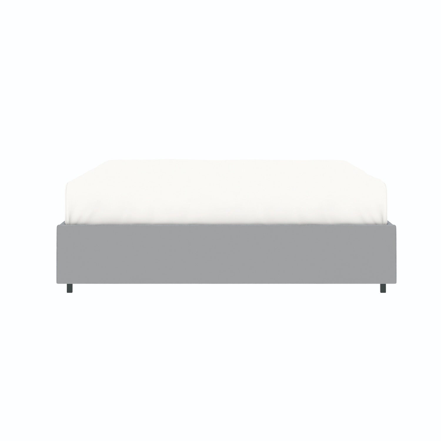 Vue de face du lit coffre plateforme 140x190 cm velours gris LANCE avec matelas (non fourni)