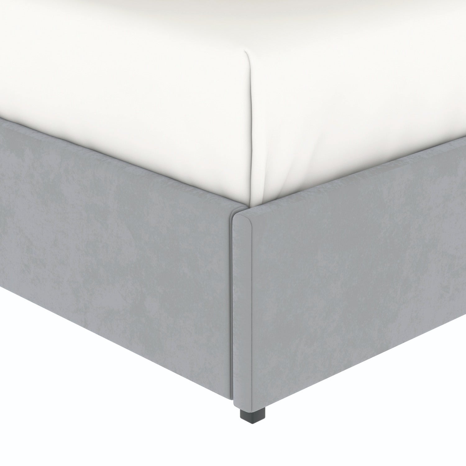 Détail du pied du lit coffre plateforme 140x190 cm velours gris LANCE