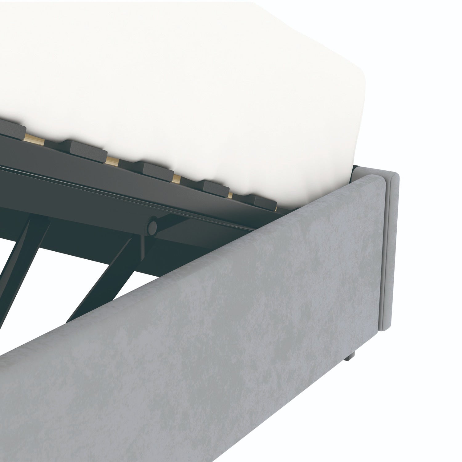 Détail du coffre du lit coffre plateforme 140x190 cm velours gris LANCE avec matelas (non fourni)