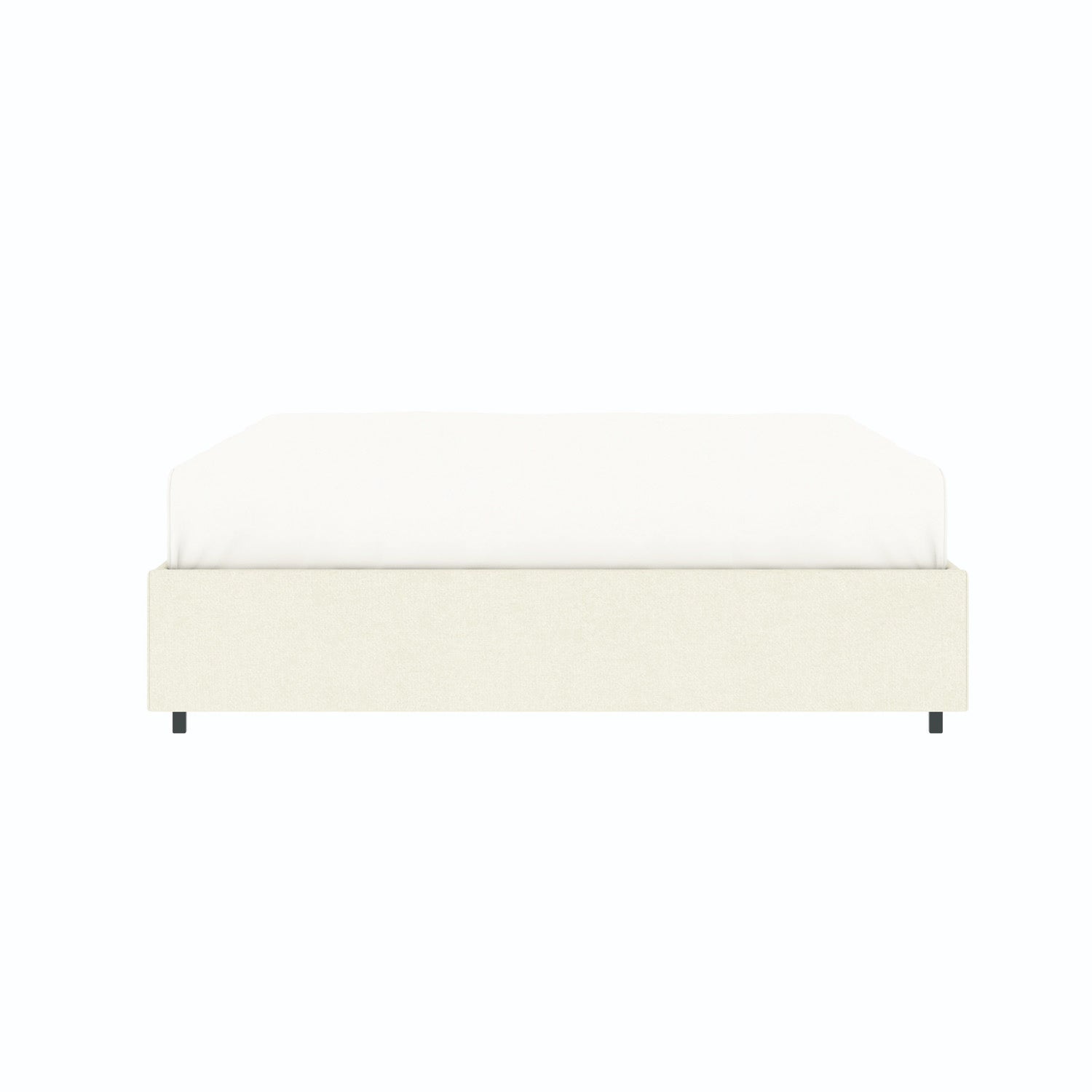 Vue de face du lit coffre plateforme 160x200 cm velours beige LANCE avec matelas (non fourni)