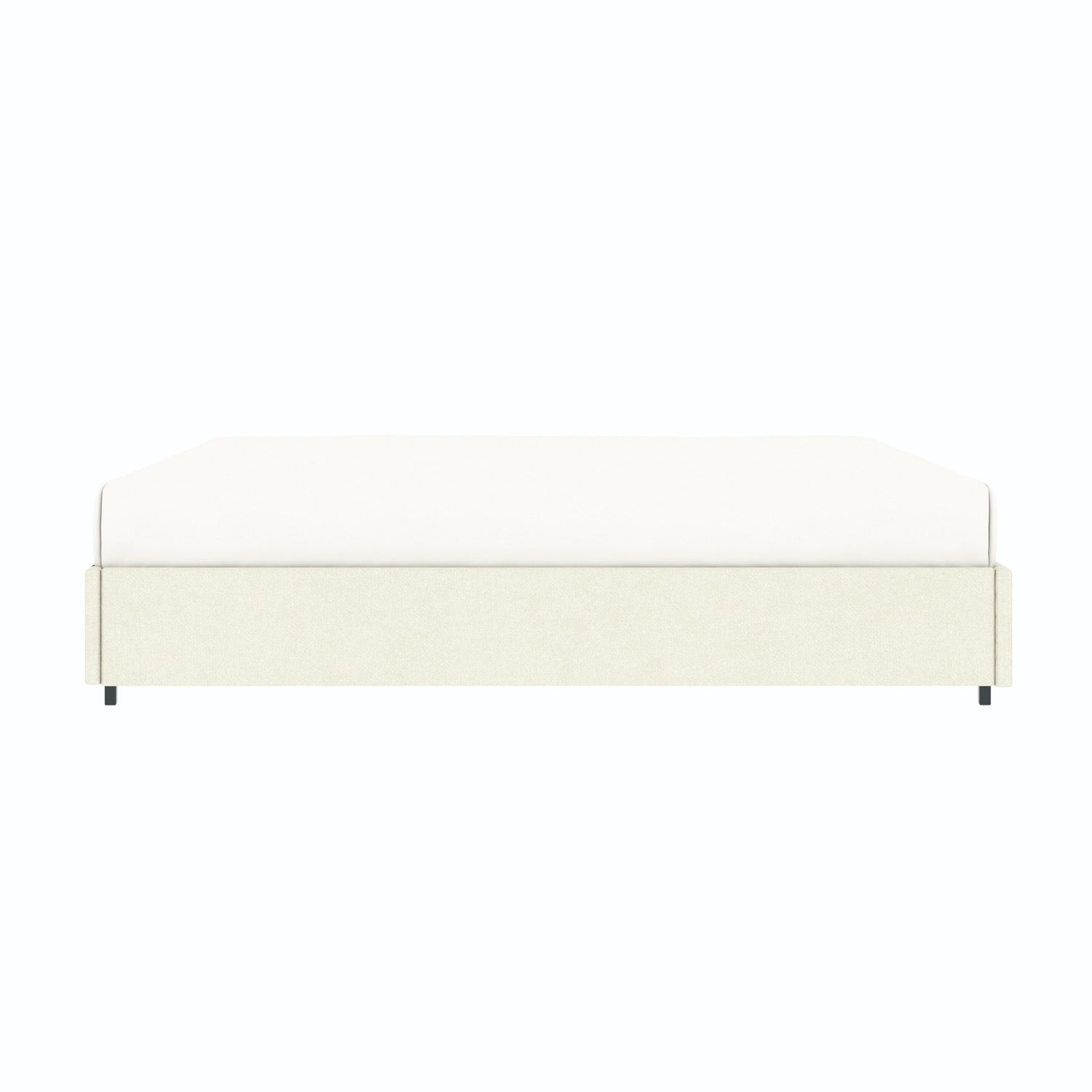 Vue de côté du lit coffre plateforme 180x200 cm velours beige LANCE avec matelas (non fourni)