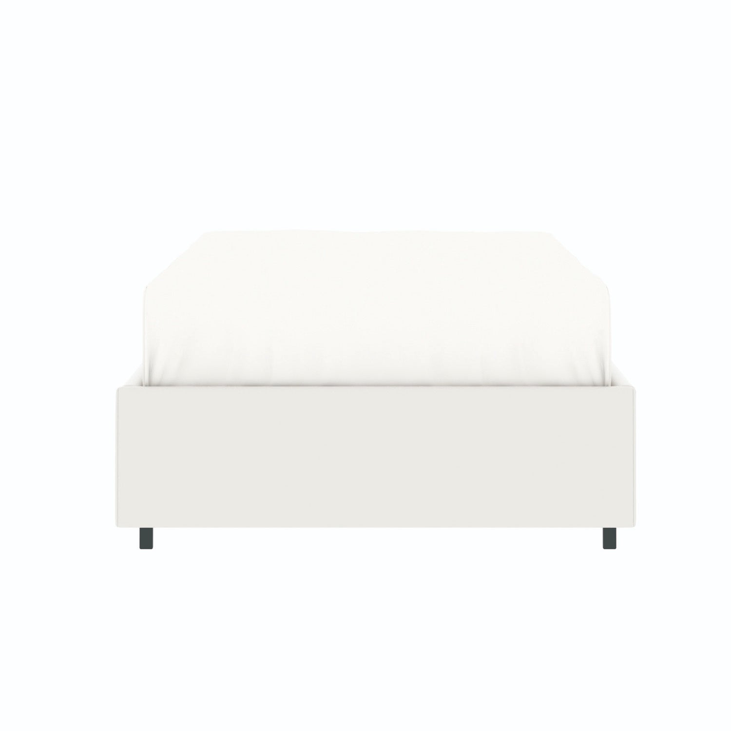 Vue de face du lit coffre plateforme 90x190 cm PU blanc LANCE