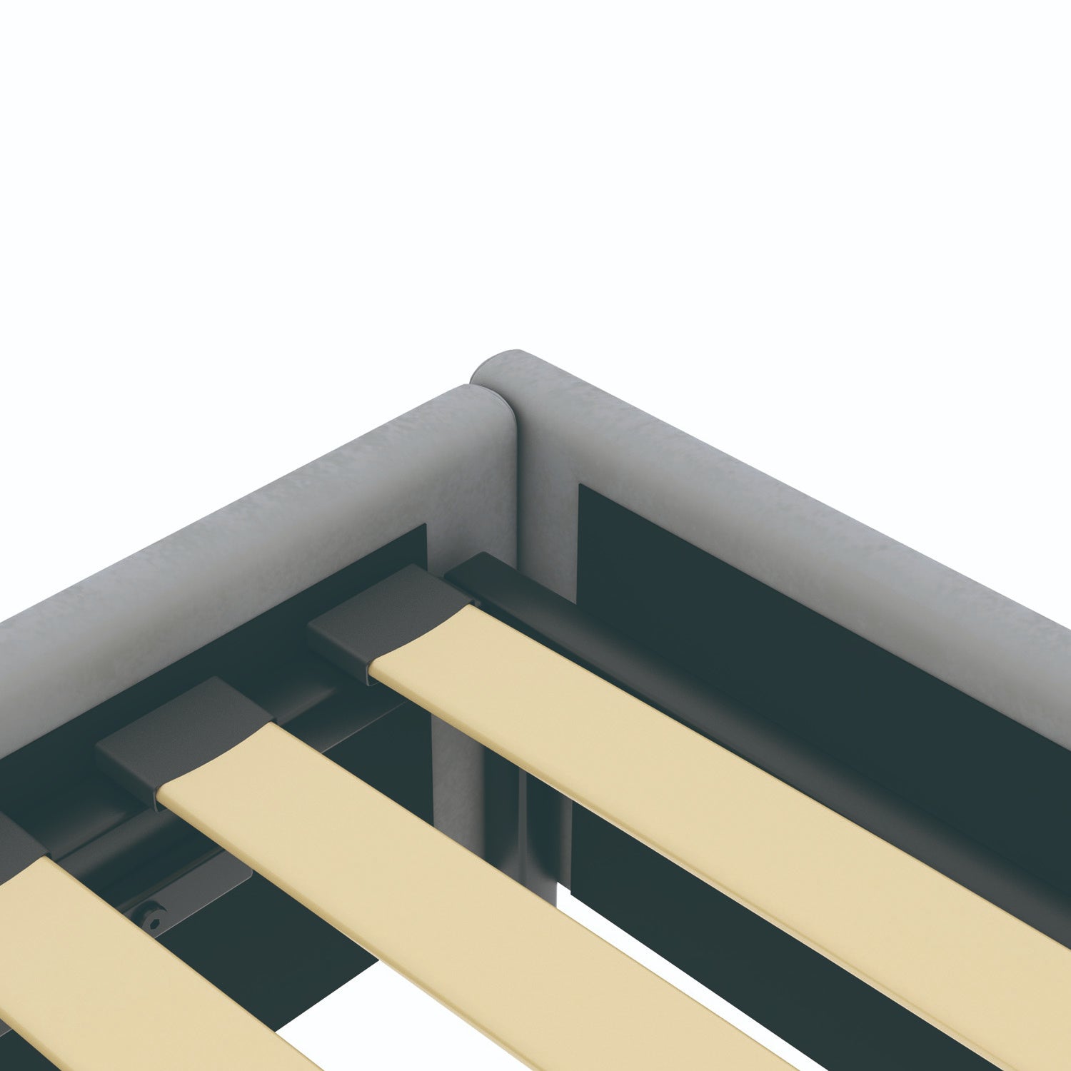 Détail du sommier du lit coffre plateforme 90x190 cm velours gris LANCE