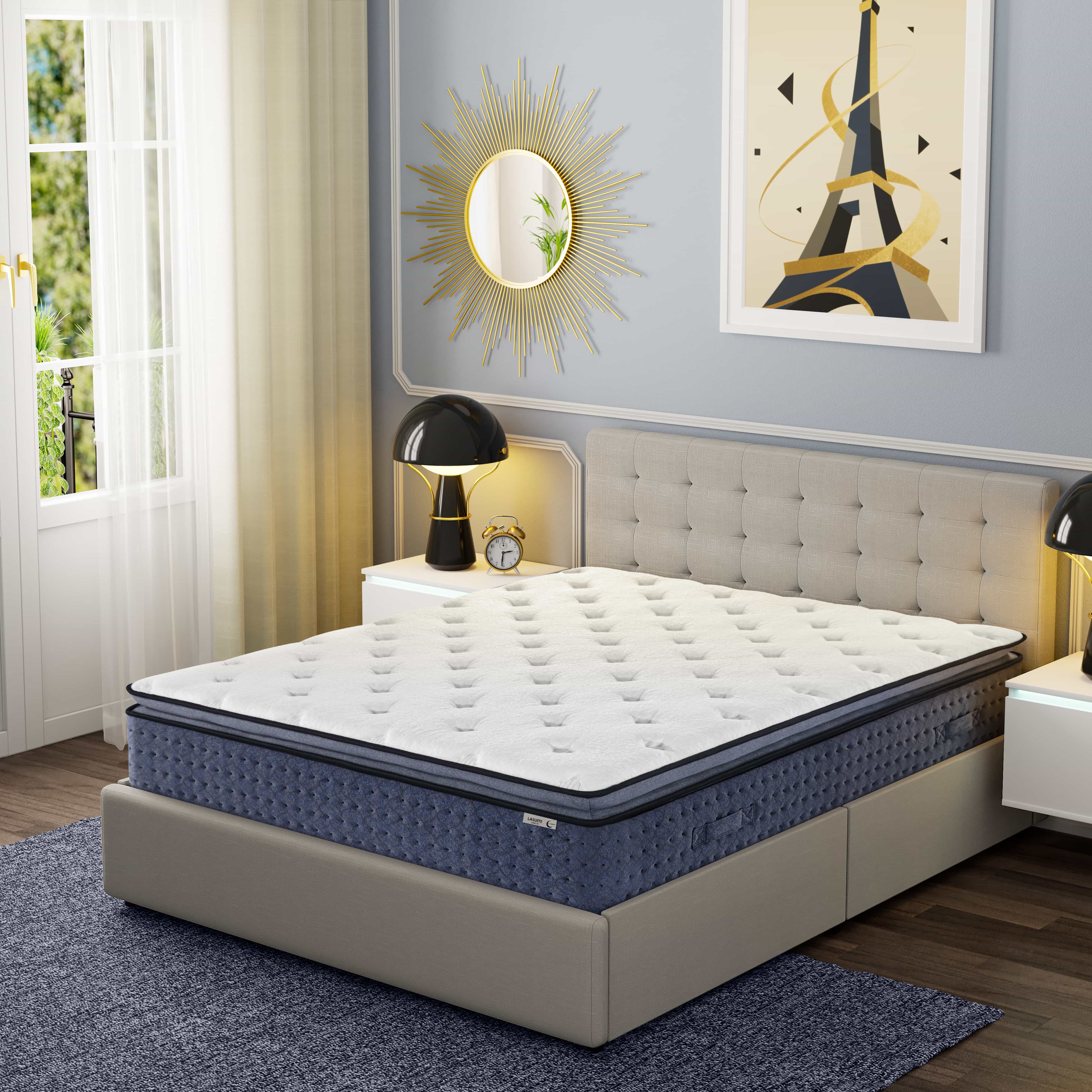 Vue d'ambiance matelas 35cm SENHO LASUITE 160x200cm sur lit tiroirs ELLIE 160200 cm