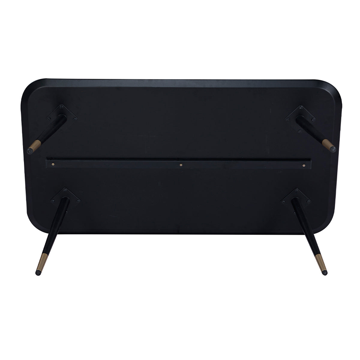 Vue de dessous de la table basse rectangulaire MATIS dimensions 110 x 60 cm en finition mélaminé imitation chêne