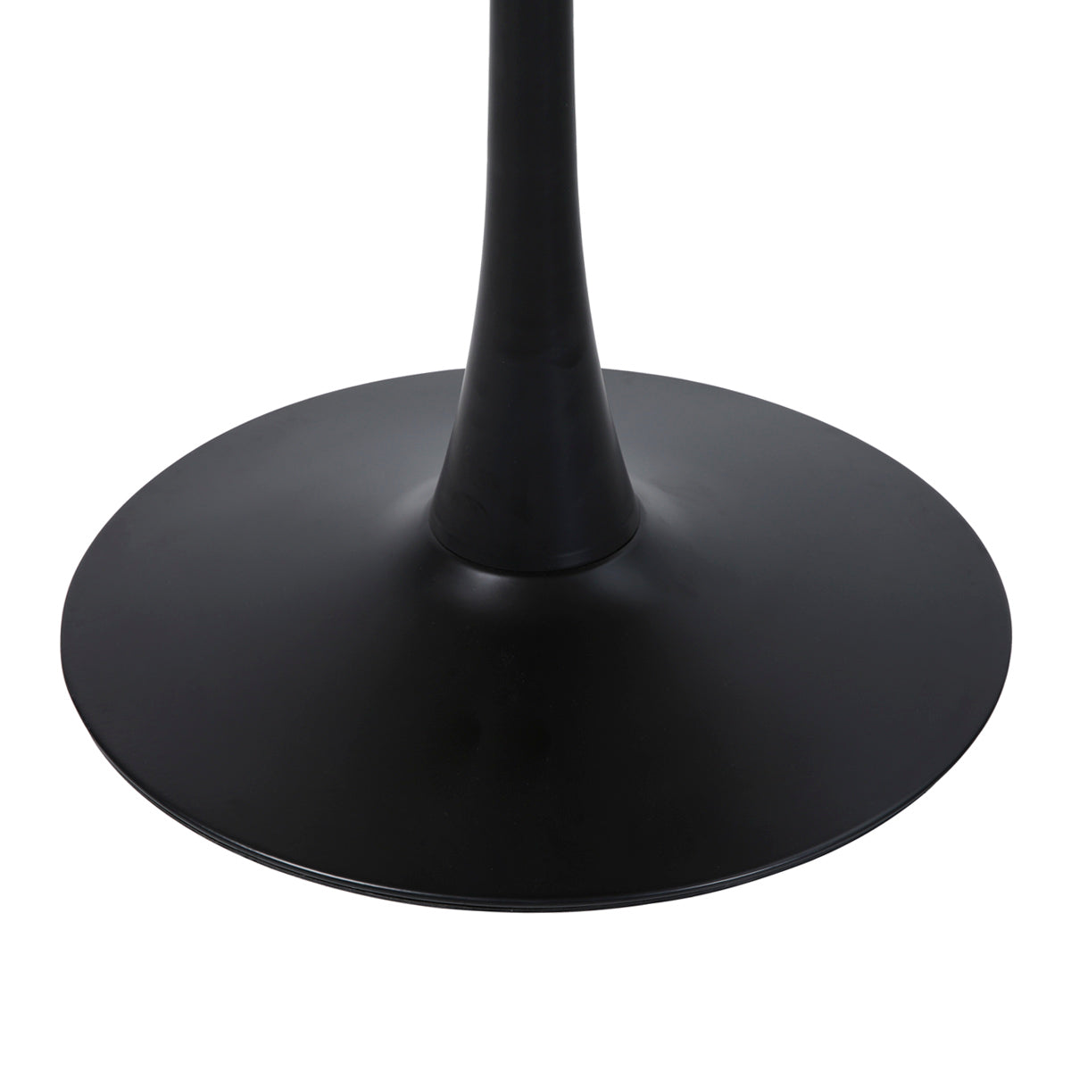 Détail du pied rond central en métal noir de la table TULIPS