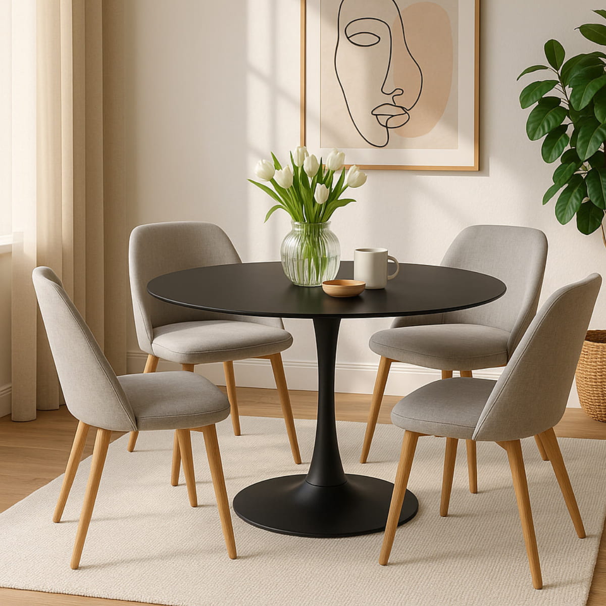 Vue d'ambiance Table ronde TULIPS en finition laque noire