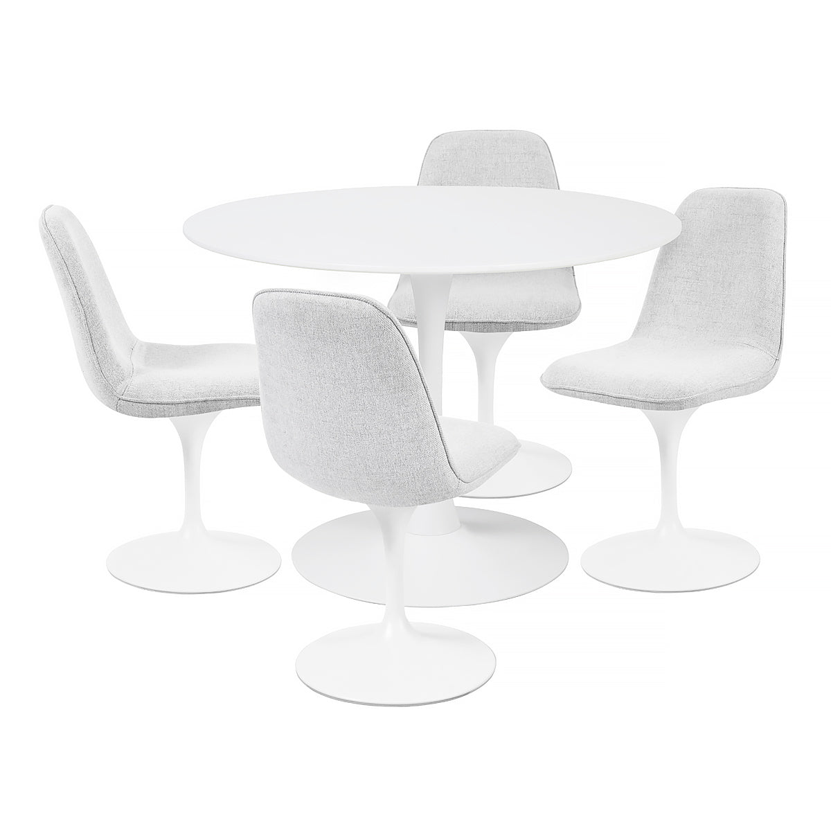 Vue d'ensemble de la table TULIPS en finition laquée blanche et pied métal blanc